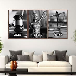 Quadro Decorativo Temático Direito Deusa da Justiça com 3 Telas para Escritório Sala Lavabo Marrom