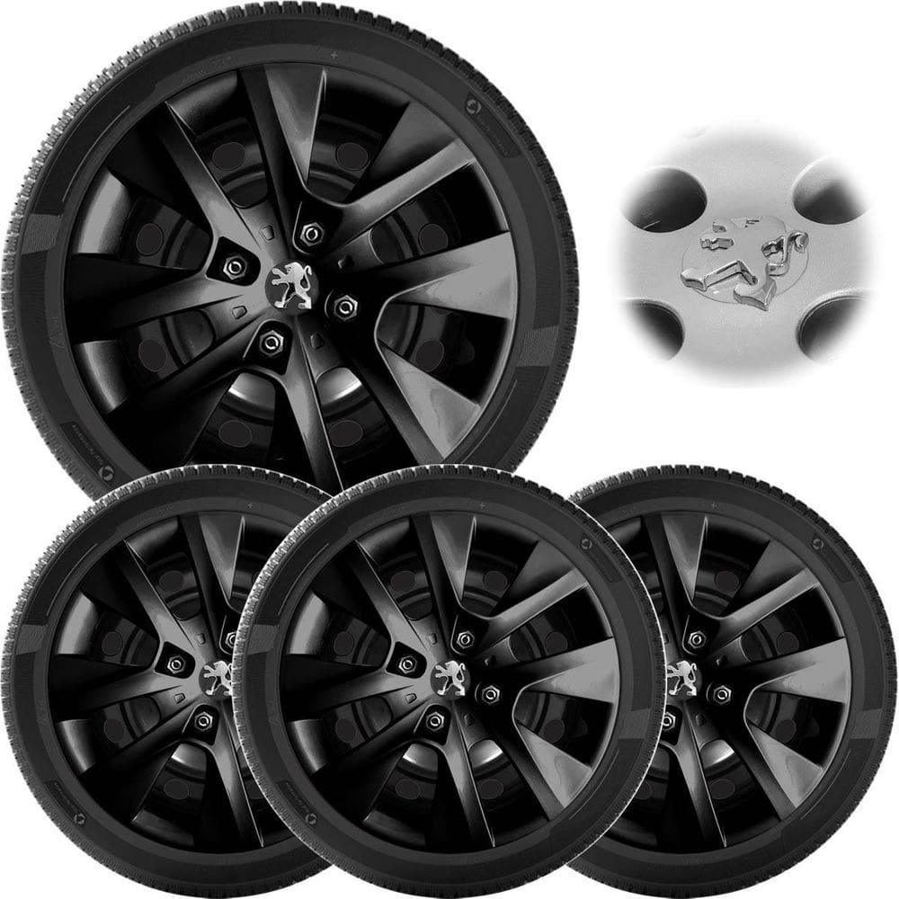 4X Calota Peugeot 206 207 208 Aro 14 Black Piano 410Cb