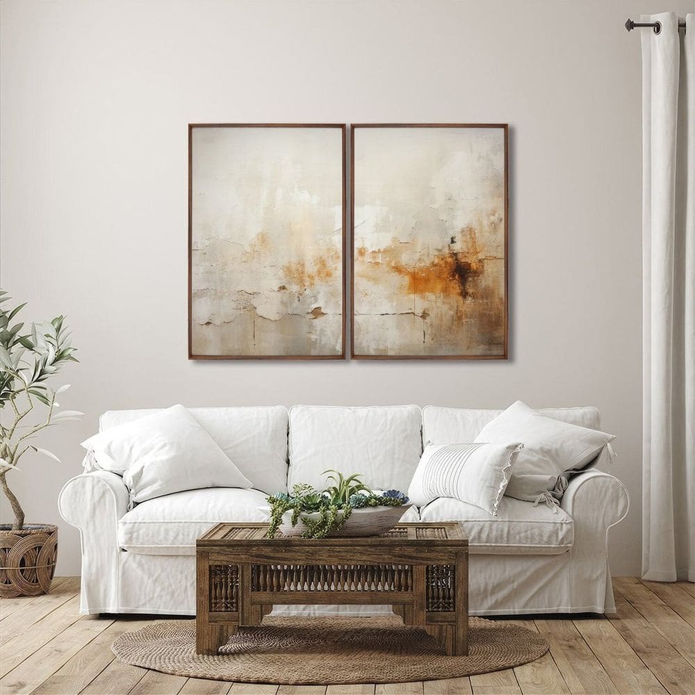 Quadro Decorativo Modelo Rústico com 2 Telas de Parede para Sala Quarto Escritório 60cm X 90cm Marrom
