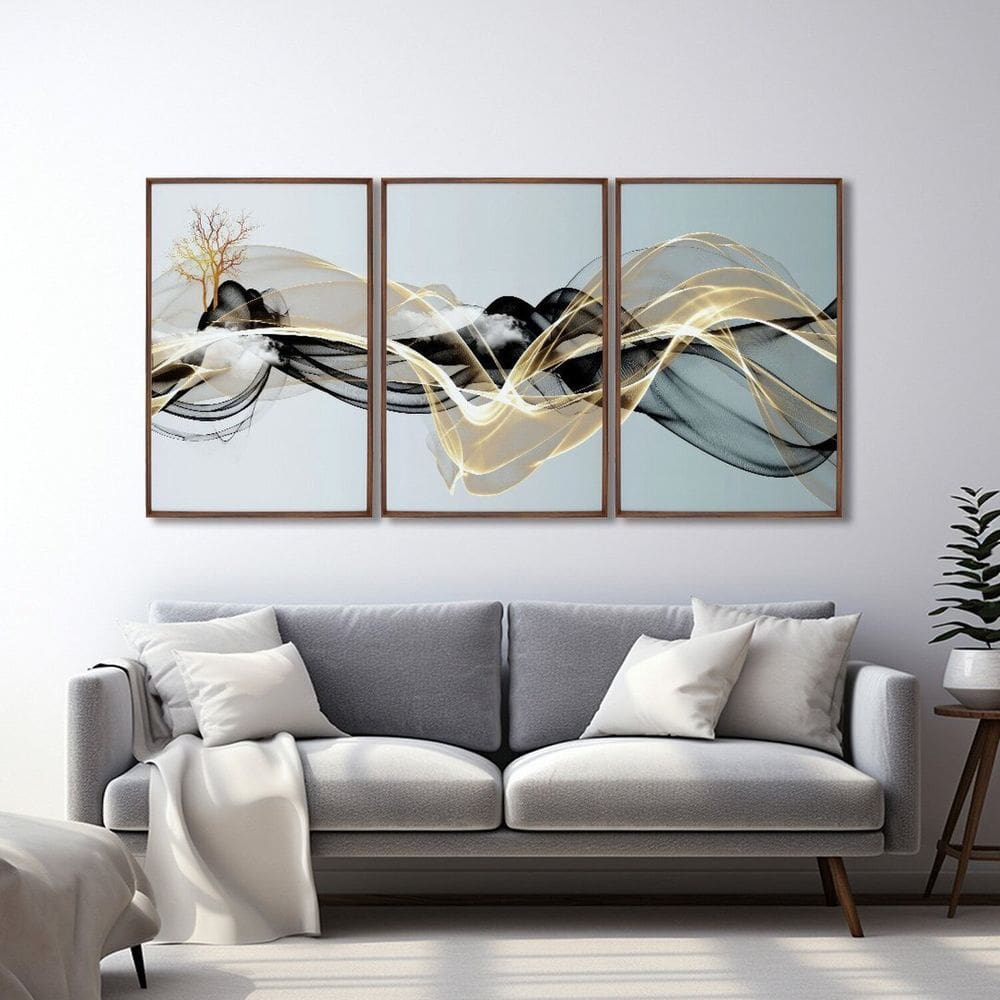 Quadro Decorativo Abstrato com 3 Telas de Parede para Sala Quarto Escritório 60cm X 90cm Marrom