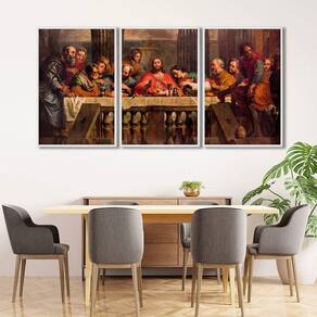 Quadro Decorativo Religioso a Santa Ceia com 3 Telas para Sala Quarto Igreja 60cm X 90cm Branco