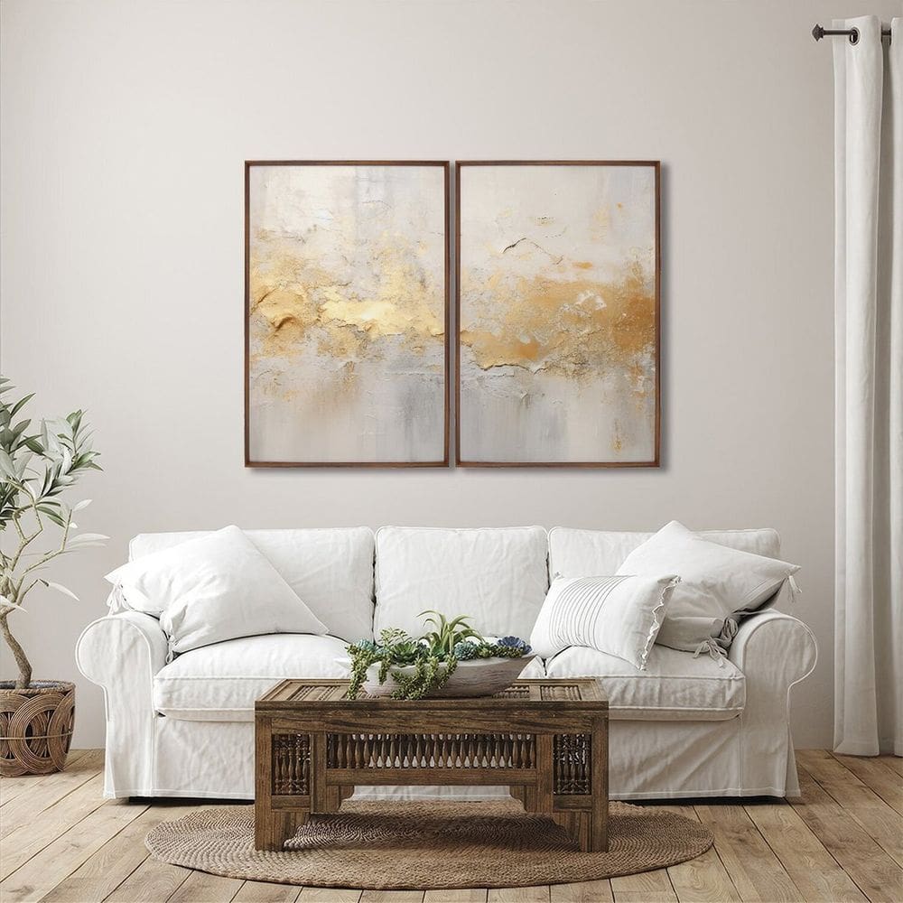 Quadro Decorativo Modelo Rústico com 2 Telas de Parede para Sala Quarto Escritório 60cm X 90cm Marrom