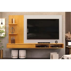 Painel Home p/ TV até 60 Polegadas Bento Ripado c/ Prateleiras 190x107cm Cedro/Bali - DJ Móveis