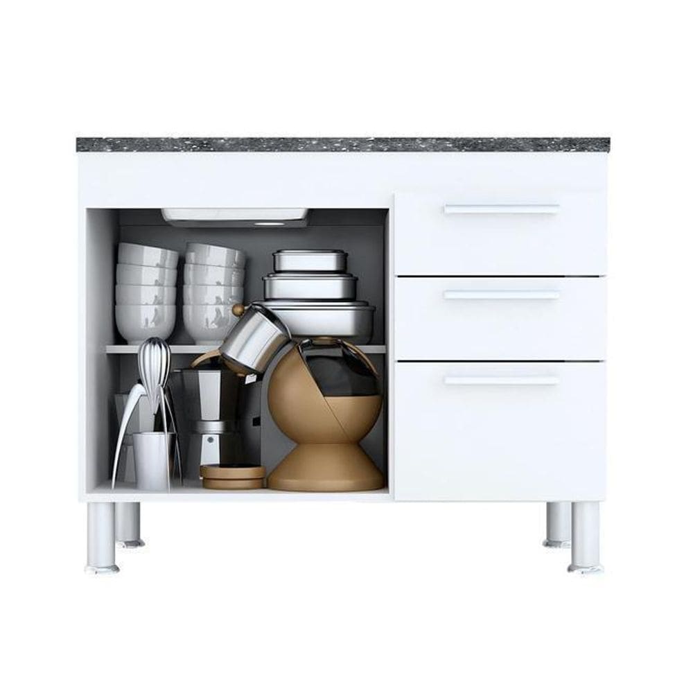 Gabinete De Pia 1 Metro Branco 2 Portas 3 Gavetas 94Cm Gemeo