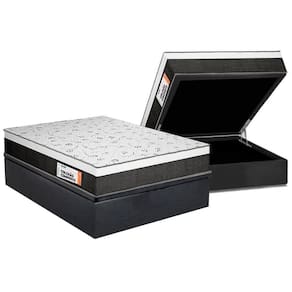 Cama Box Baú Queen: Colchão Ortopédico Plumatex Falcon Ultra Firme + Base Crc Suede Gray (158x198)