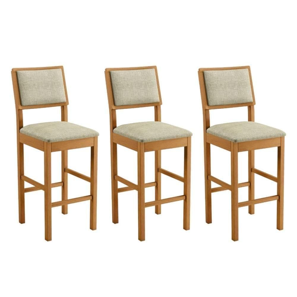 Conjunto 3 Banquetas Jade 04 Madeira Maciça Jcm Linho Bege