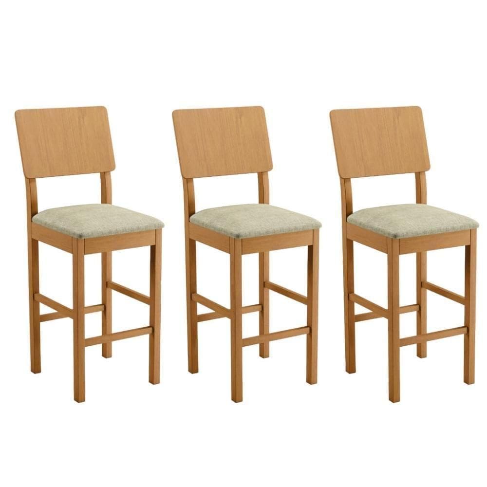 Conjunto 3 Banquetas Jade 01 Madeira Maciça Jcm Linho Bege