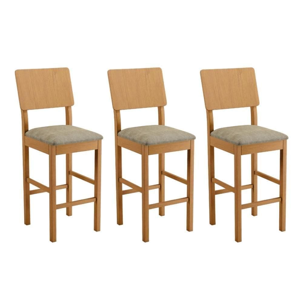 Conjunto 3 Banquetas Jade 01 Madeira Maciça Jcm Veludo Cinza