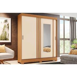 Guarda Roupa Casal 2 Portas De Correr (1 C- Espelho) E 2 Gavetas Briz B353 Nature-off White