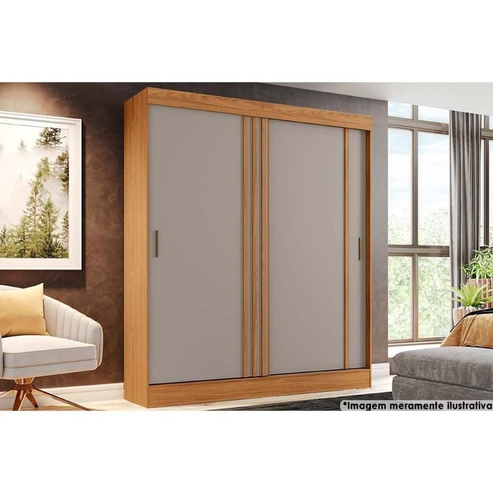 Guarda Roupa 2 Portas De Correr E 2 Gavetas Briz B353 Flex Nature-off White Ou Cinza