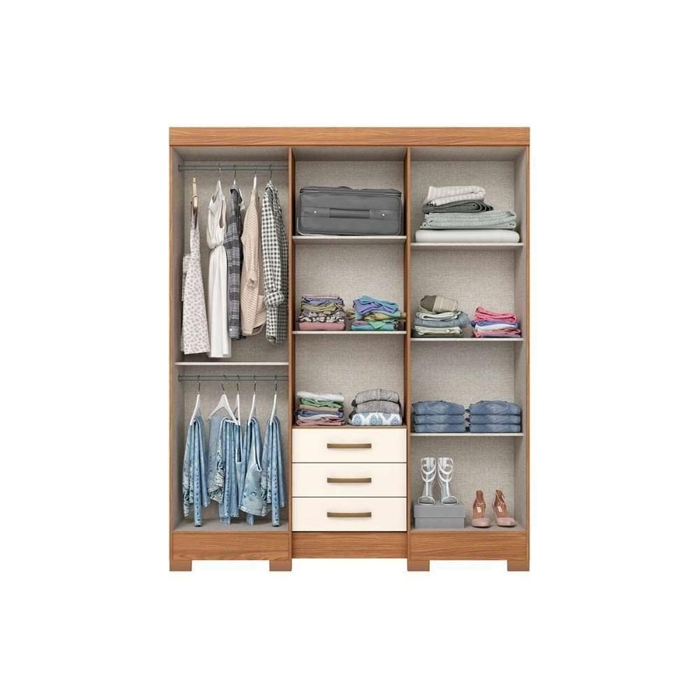 Guarda Roupa Solteiro 6 Portas E 3 Gavetas C- Espelho Briz B23 Nature-off White