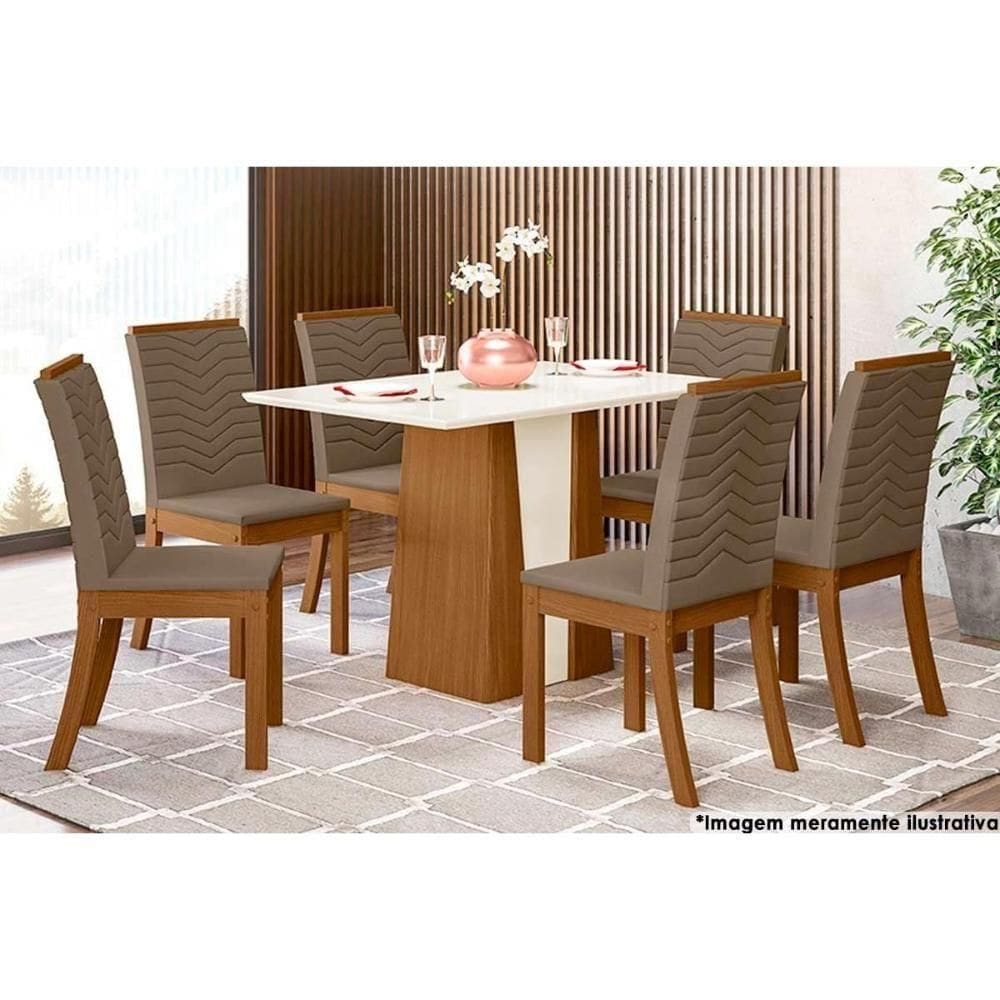 Sala De Jantar Completa Orus Tampo Madeirado 120x80cm E 6 Cadeiras Isa Nature-off White - Suede Marrom - Henn
