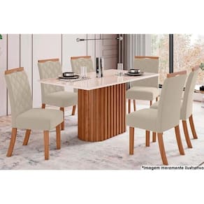 Sala De Jantar Completa Solana C- Tampo Madeirado C- Vidro Reto 160x90cm E 6 Cadeiras Bella Nature-linho - Henn