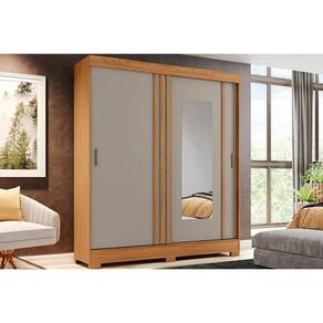 Guarda Roupa Casal 2 Portas De Correr (1 C- Espelho) E 2 Gavetas Briz B353 Nature-cinza