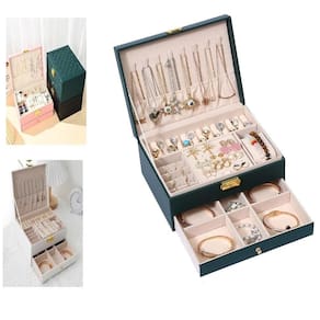 Maleta Porta Joias Caixa Organizador Brincos Estojo Aneis Pulseiras Relogio Gaveta 2 Andares Viagem Cor:preto