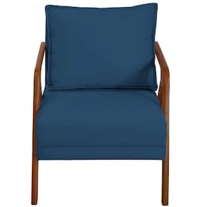 Poltrona Decorativa Luana Sala Acabamento Em Madeira Suede Veludo Azul - Fábrica 1 Móveis