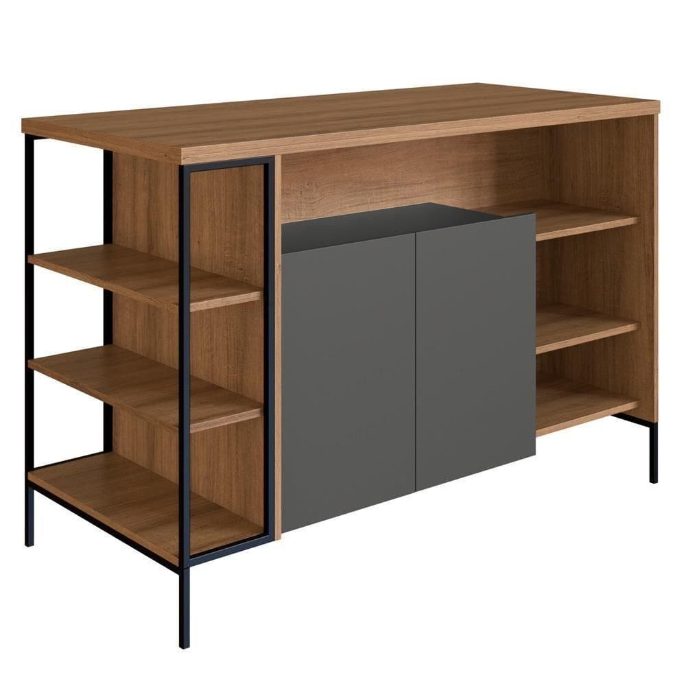 Mesa Ilha Gourmet 131 Cm 2 Portas P1035 Grafite Mell Pp Milani Store