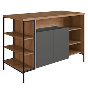 Mesa Ilha Gourmet 131 Cm 2 Portas P1035 Grafite Mell Pp Milani Store