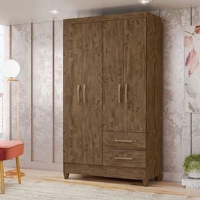 Guarda Roupa Solteiro Chile 4 Portas 2 Gavetas 103cm Castanho Wood - Fabrica 1 Móveis