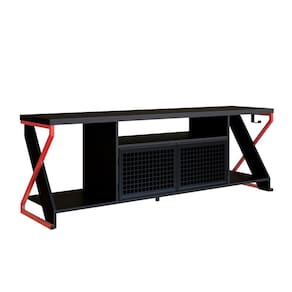 Rack Industrial 160cm Tv 60 Com Led P1033 Vermelho Preto Pp Milani Store Vermelho Preto