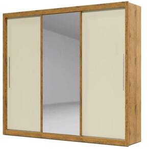 Guarda Roupa Casal Espelho 3 Portas e 4 Gavetas Royale Off White Naturale - Fabrica 1 Móveis