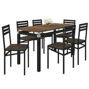 Conjunto De Mesa De Jantar Suzi 6 Cadeiras Isa Preto Fosco Café - Fabrica 1 Móveis