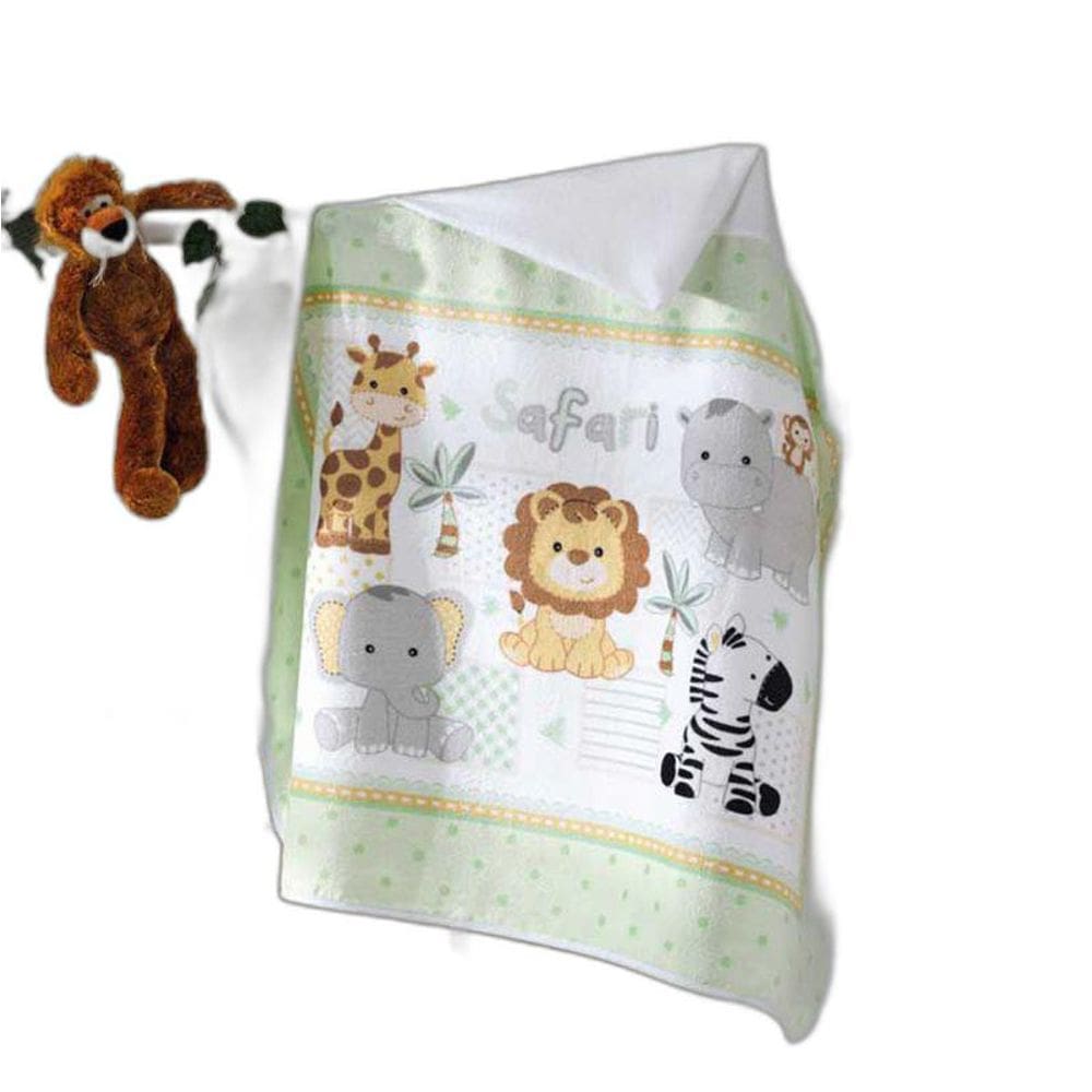 Toalha De Banho Bebê Estampada Safari 100% Algodão Capuz