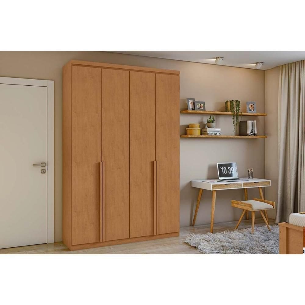 Guarda Roupa Solteiro 4 Portas E 2 Gavetas Alonzo Plus Amendoa Clean Lopas