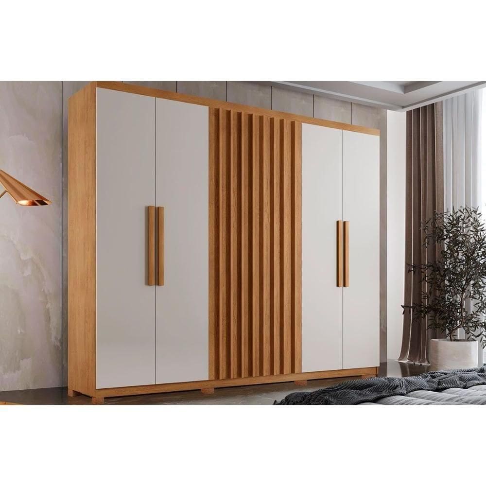 Guarda Roupa Solteiro 6 Portas E 2 Gavetas C- Pés Cairo Naturale-off White Rufato