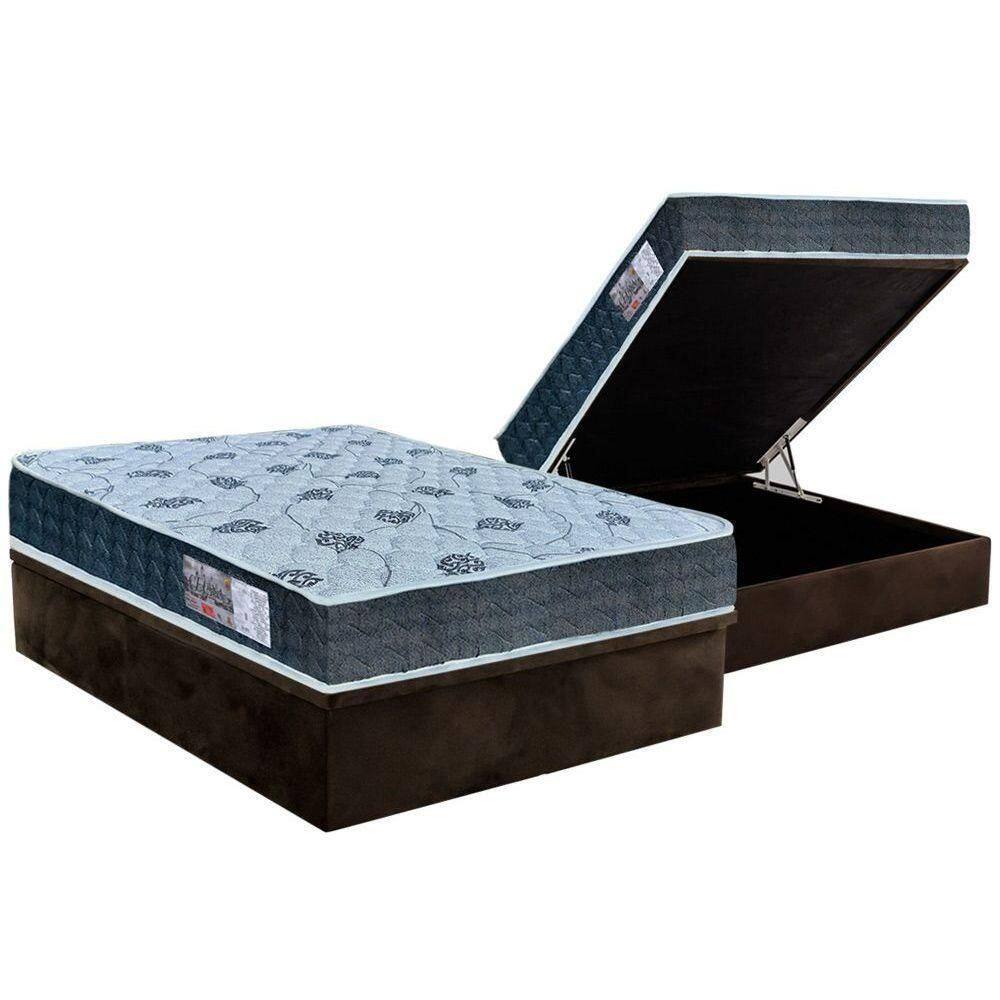 Cama Box Baú Casal: Colchão Espuma D45 Orthoflex / Ep Cecina + Base Crc Suede Brown(138X188)