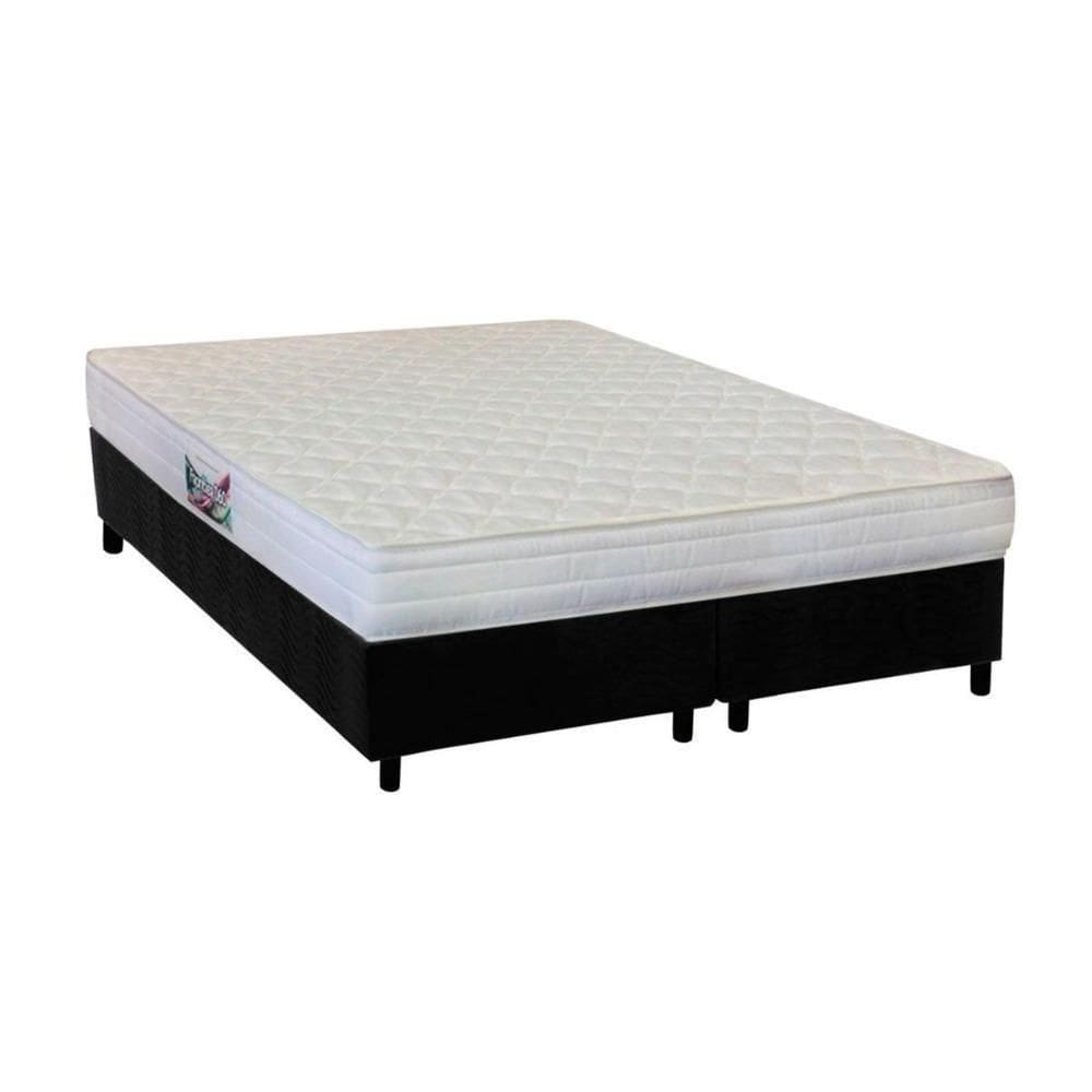 Cama Box Queen: Colchão Ortopédico Herval Ag65 Frontier + Base Crc Suede Black(158X198)