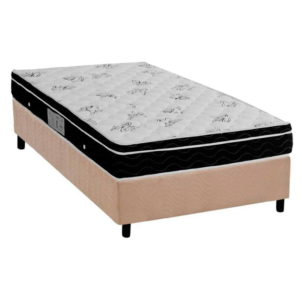 Cama Box Solteiro: Colchão Molas Ortobom Nanolastic Physical Spring + Base Crc Suede Clean(88X188)
