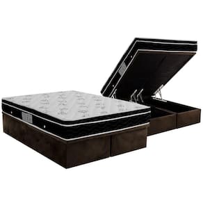 Cama Box Baú Queen: Colchão Molas Bonnel Ortobom Nanolastic Physical + Base Crc Suede Brown(158X198)