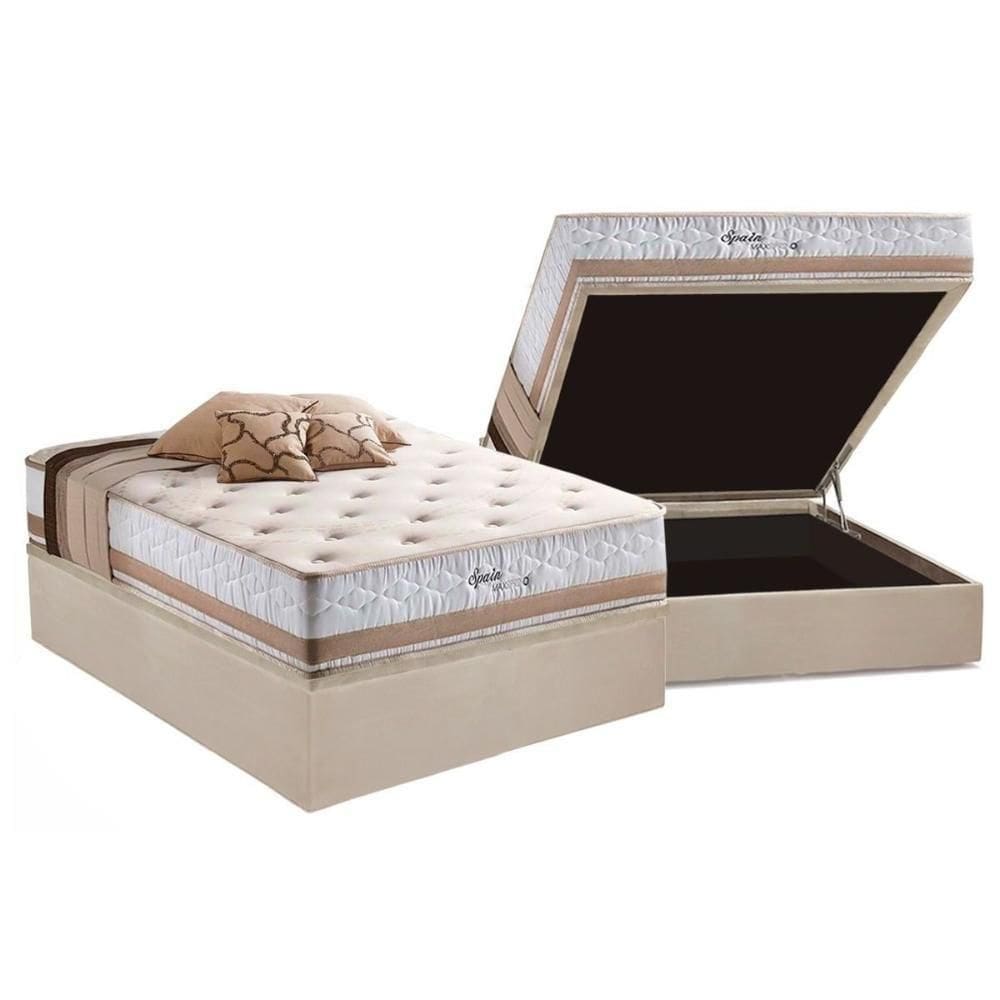 Cama Box Baú Casal: Colchão Molas Herval Maxspring Spain + Base Crc Suede Clean(138X188)