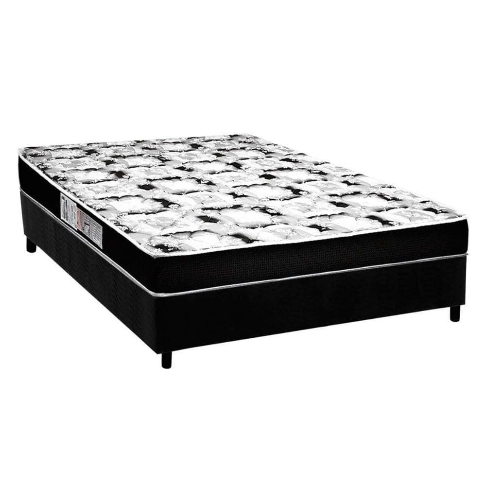 Cama Box Casal: Colchão Espuma Luckspuma D28 Celebrity Pro + Base Crc Suede Black(138X188)