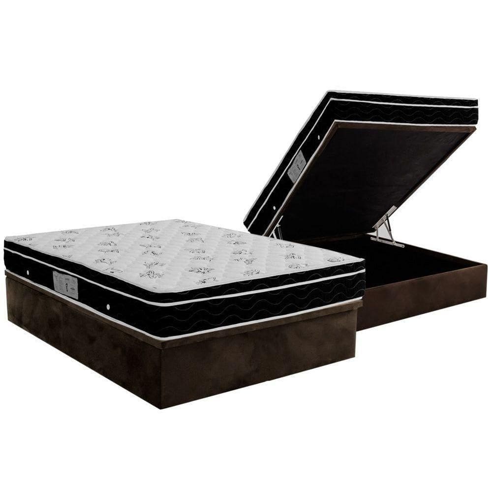 Cama Box Baú Casal: Colchão Molas Bonnel Ortobom Nanolastic Physical + Base Crc Suede Brown(138X188)