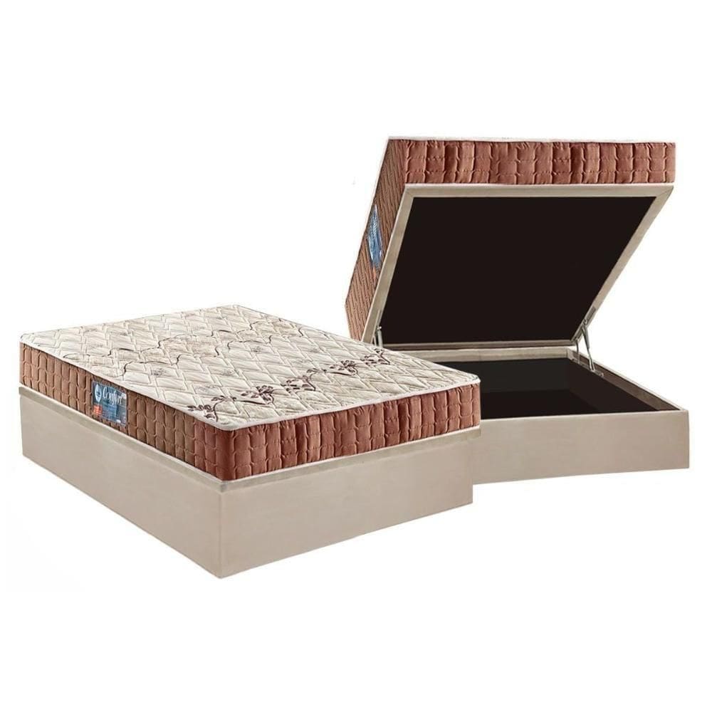 Cama Box Baú Casal: Colchão Espuma Anjos D28 Confort + Base Crc Suede Clean(138X188)