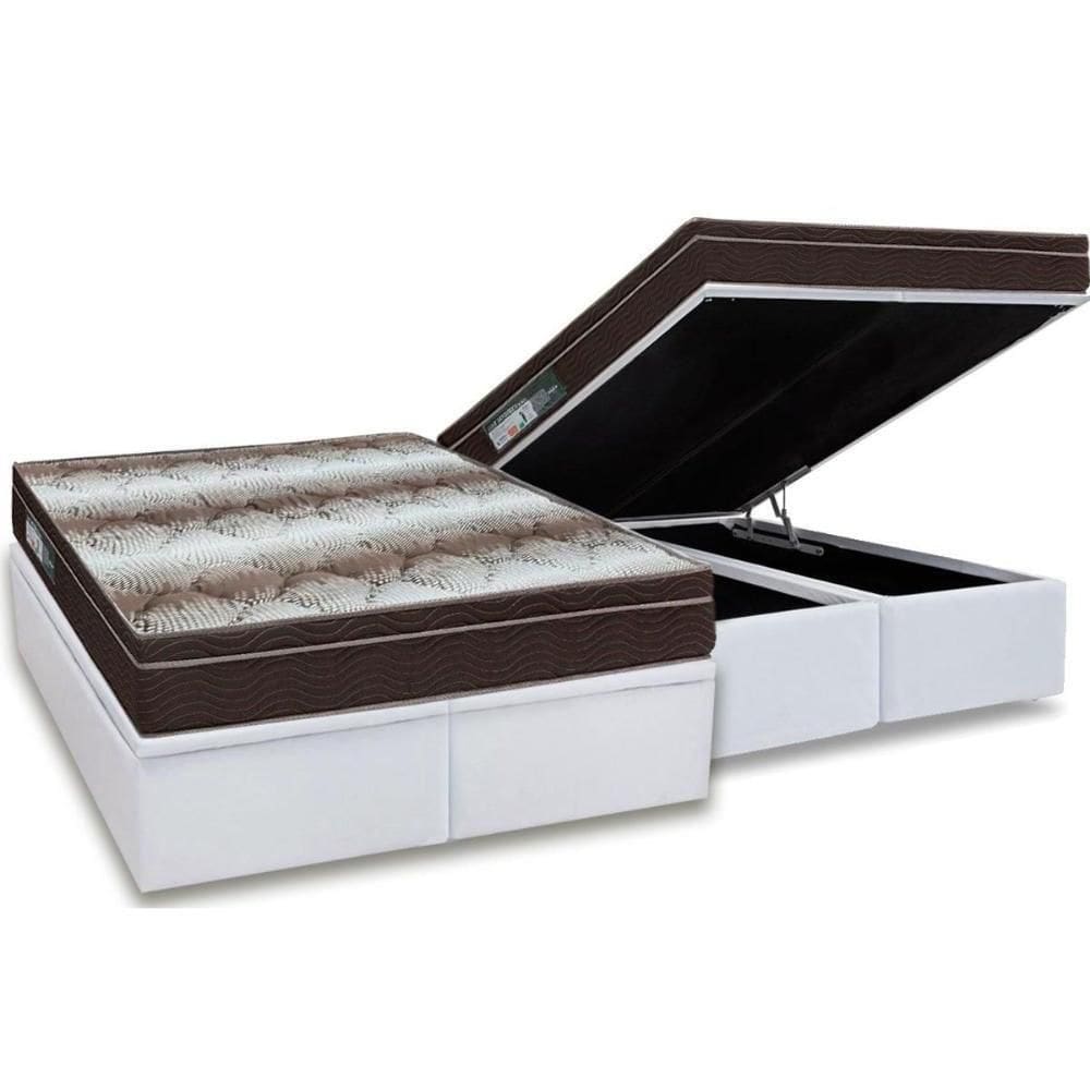 Cama Box Baú Queen: Colchão Ortopédico Ortobom Light + Base Crc Courano White(158X198)