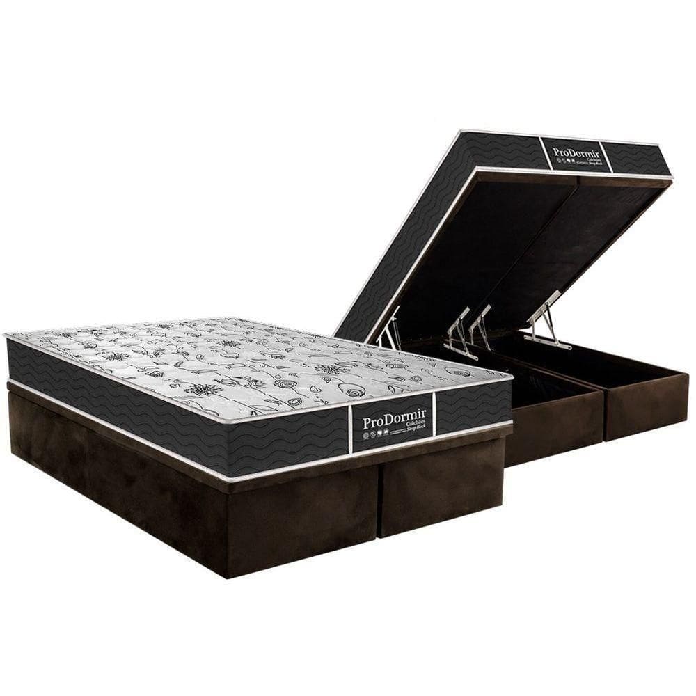 Cama Box Baú Queen: Colchão Molas Probel Prolastic Prodormir Sleep + Base Crc Suede Brown(158x198)