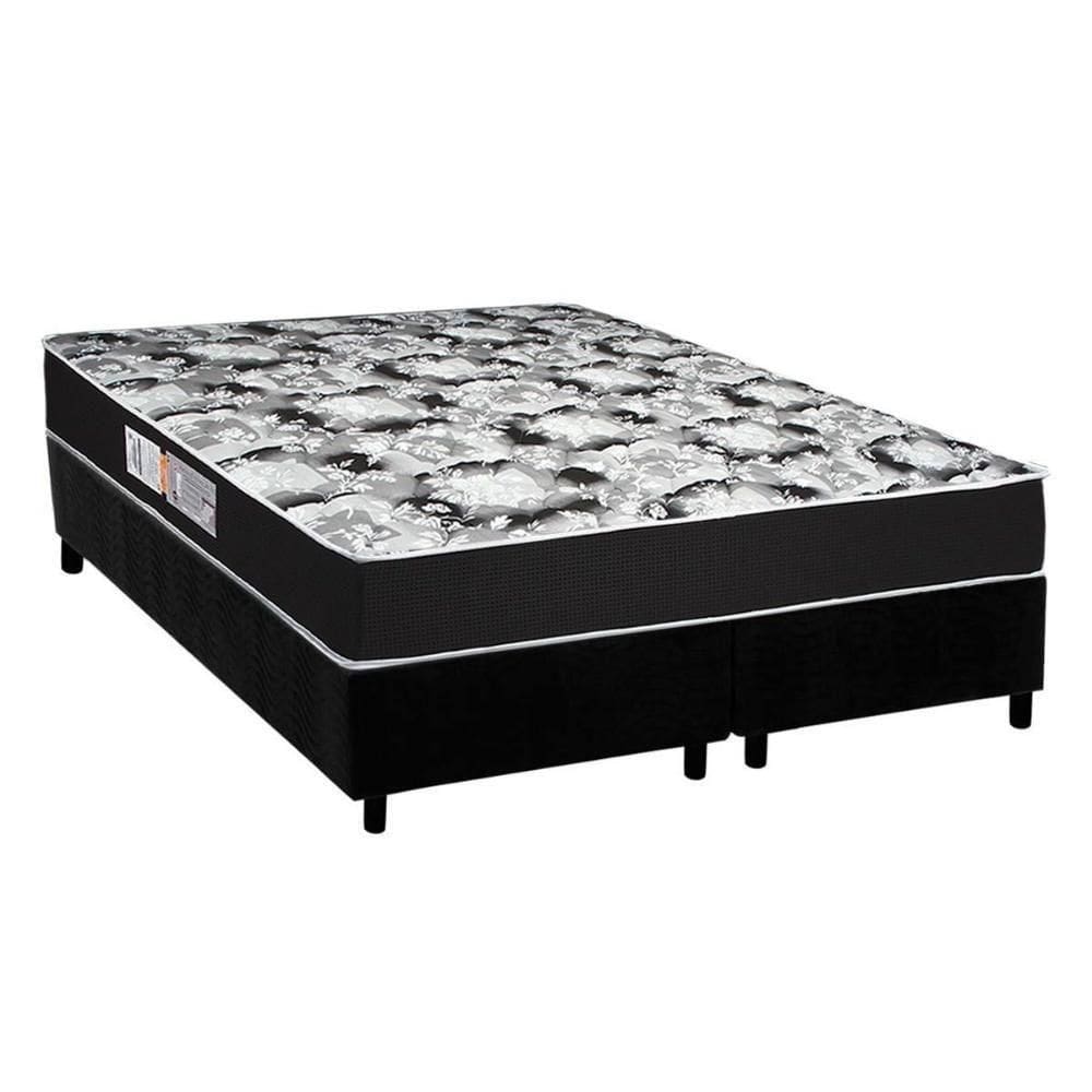 Cama Box Queen: Colchão Espuma D45 Luckspuma Gran Luck Pro + Base Crc Suede Black(158X198)