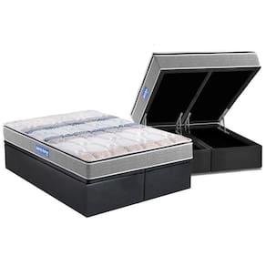 Cama Box Baú King: Colchão Espuma D45 Probel Guarda Costas + Base Crc Suede Gray(193X203)