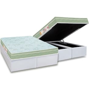 Cama Box Baú Queen: Colchão Espuma D33 Castor Sleep Max Euro Pillow + Base White(158X198)