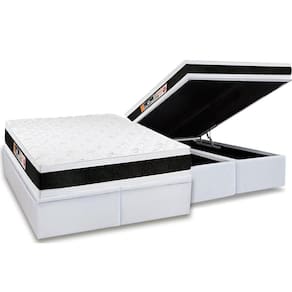 Cama Box Baú Queen: Colchão Espuma D45 Castor Black E White Air Double Face + Base White(158X198)