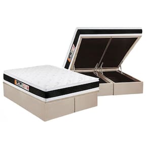 Cama Box Baú Queen: Colchão Espuma D45 Castor Black E White Air Double Face + Base Clean(158X198)