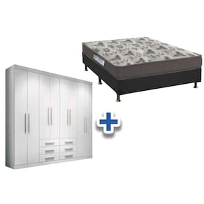 Cama Box Casal + Colchão D33 Ortobom + Guarda Roupa Master 8.6 Branco