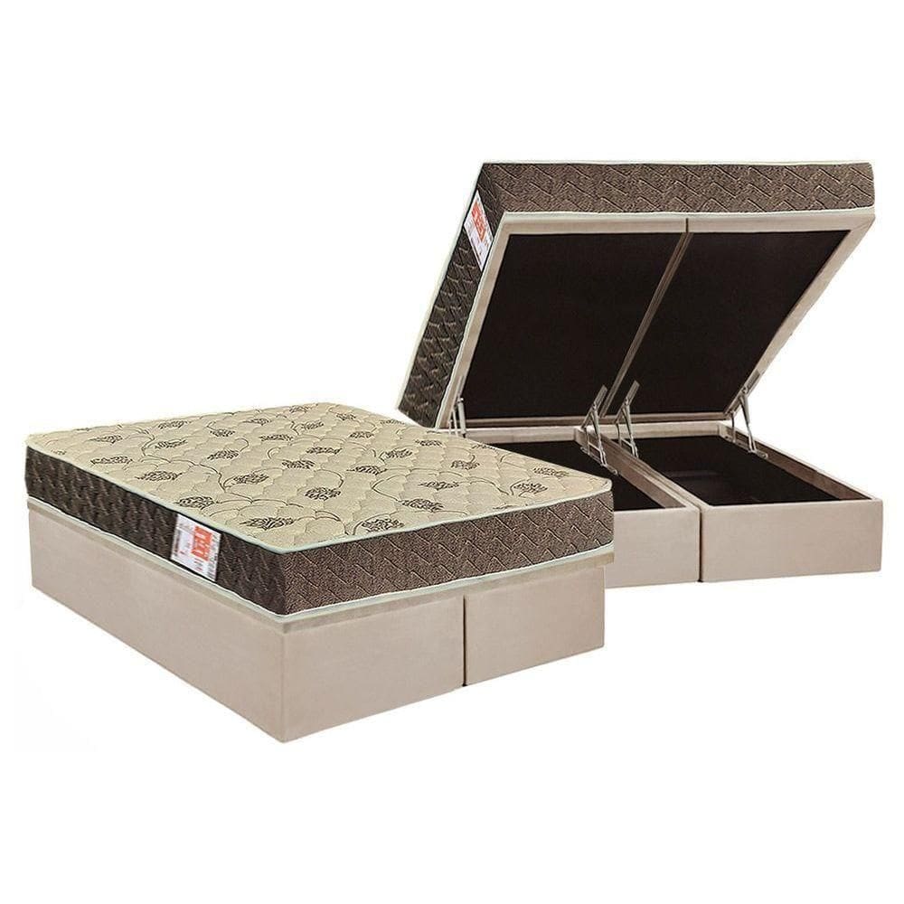 Cama Box Baú Queen: Colchão Espuma D33 Orthoflex Comfortpedic Line + Base Crc Suede Clean(158X198)