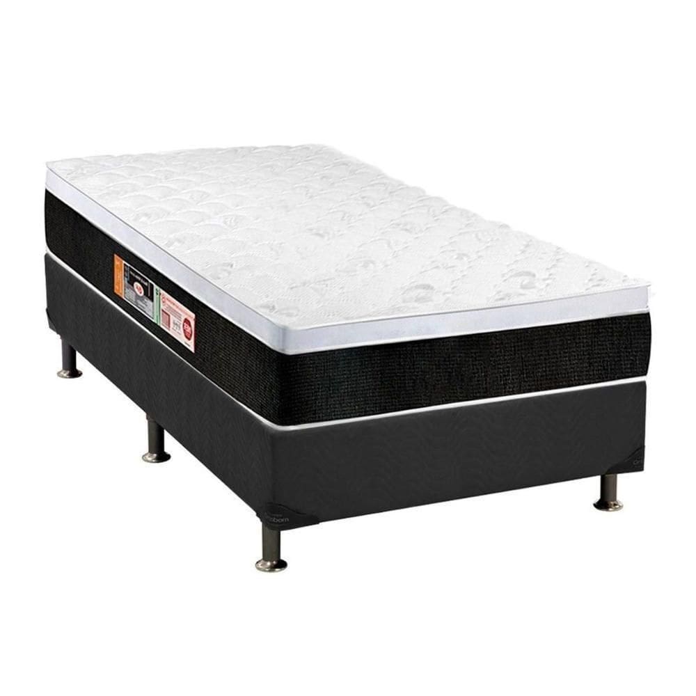 Cama Box Solteiro: Colchão Espuma Castor D45 Black E White Air + Base Crc Suede Gray(88X188)