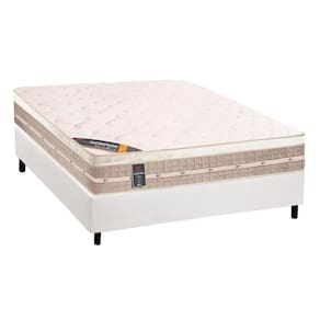 Cama Box Casal: Colchão Molas Castor Tecnopedic Premium + Base Crc Suede Branco(138X188)