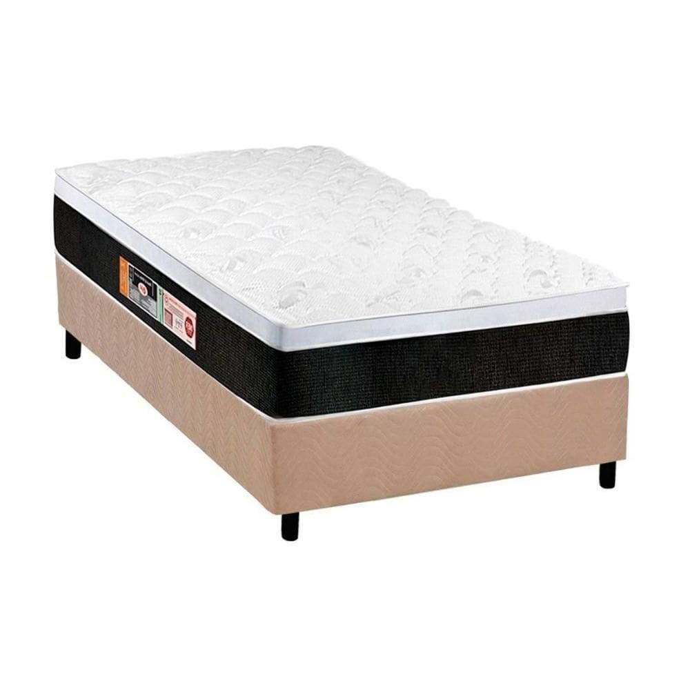 Cama Box Solteiro: Colchão Espuma D45 Castor Black E White Air + Base Crc Suede Clean(88X188)