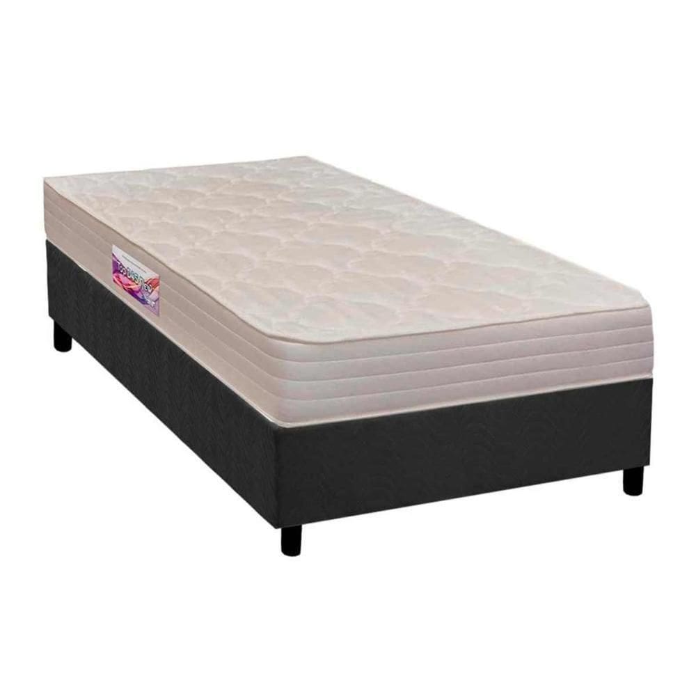 Cama Box Solteiro: Colchão Espuma D45 Herval New Top Double Face + Base Crc Suede Gray(88X188)